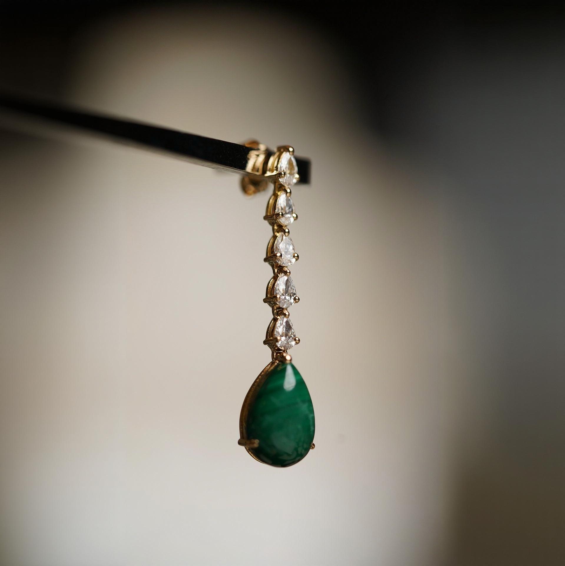 Malachite and Diamonds Drop Earrings