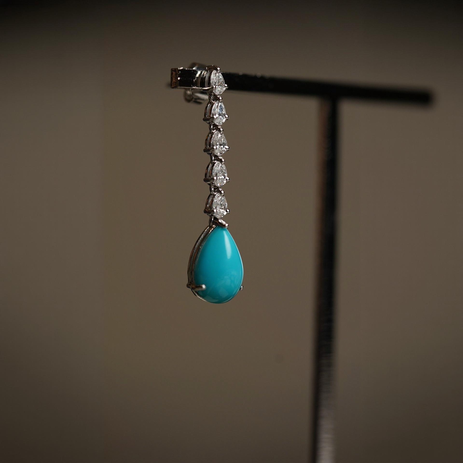 Turquoise and Diamonds Drop Earrings