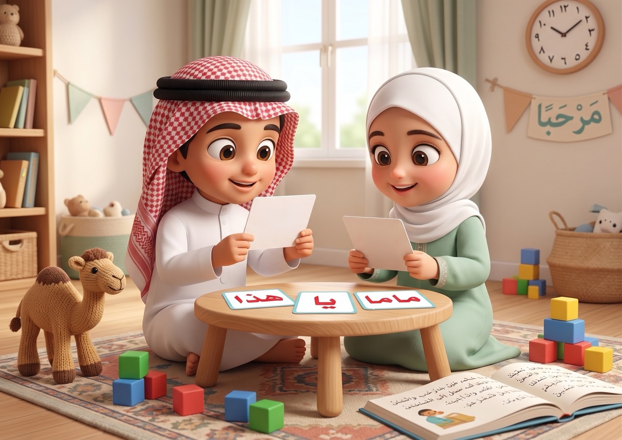 أطفال يقرؤون البطاقات الصرية